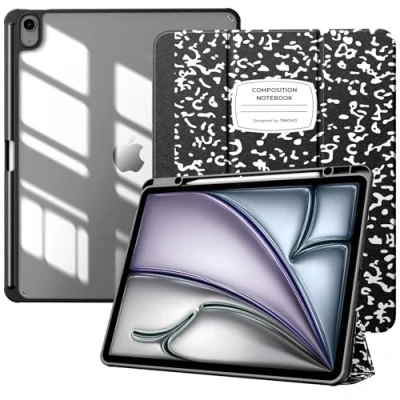 Image of TiMOVO for New iPad Air 13 inch (M2) Case 2024 with Pencil Holder, Slim Stand Protective Cover Clear Transparent Back Shell inch, Auto Wake/Sleep, Black Notebook