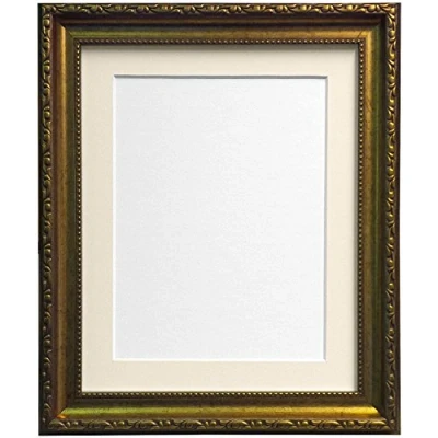 Image of FRAMES BY POST Shabby Chic Gold Picture Photo Frame with Ivory Mount 40 x 50 cm For Image size 16 12 inch (Plastic Glass)