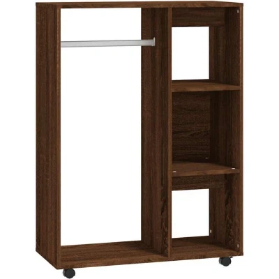 Image of vidaXL Engineered Wood Wardrobe Modern Brown Oak Closet with Ample Storage, Easy Movement and Stability Perfect for Bedroom 80x40x110 cm.