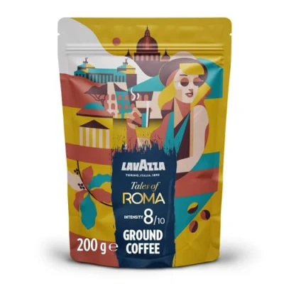 Image of Lavazza, Tales of Roma, Coffee Ground, Ideal for Moka Pots, with Aromatic Notes Hazelnut and Dark Chocolate, Arabica Robusta, Intensity 8/10, Medium Roasting, 200 g