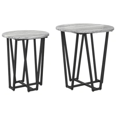 Image of vidaXL grey sonoma round engineered wood end table 50cm diameter &amp; height, modern small side for living room/bedroom