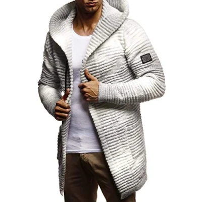 Image of Leif Nelson Men Cardigan Jacket Hood LN 5715 Crude Grey Large