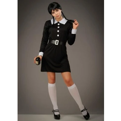 Image of Womens Halloween Wednesday Style Gothic Girl Costume (Small (UK 8 10))