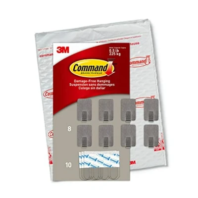 Image of Command Small Stainless Steel Metal Hooks 8 Hooks, 10 Strips, Great for Dorm Decor