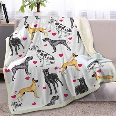 Image of BlessLiving Great Dane Dog Blanket Red Heart Puppy Print Sherpa Fleece Throw Funny Portrait Plush Blankets Twin/Double (150x200cm)