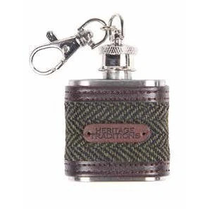 Image of Heritage Traditions 1oz Tweed Hip Flask Keyring Charm (Green Herringbone)