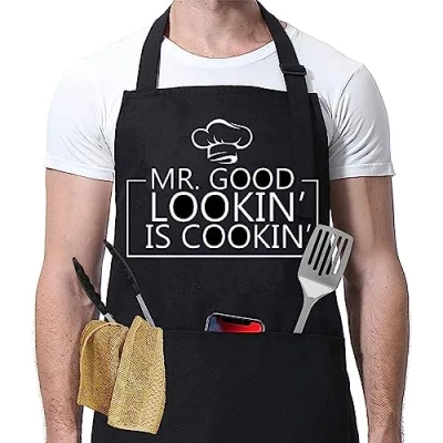 Image of Mr good lookin bbq apron gift for Him man Dad cooking chef novelty 30th 40th 50th 60th Birthday Gifts Christmas Stocking Filler Secret Santa Rude Silly Presents Husband Boyfriend Uncle