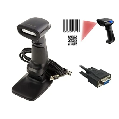 Image of KALEA INFORMATIQUE Hand held scanner for EAN type barcodes and QR 2D codes. COM RS232 serial link. Supplied with stand, automatic flashing