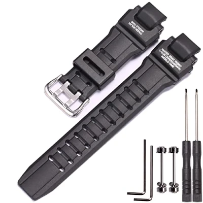 Image of MCXGL Rubber Strap Compatible with Casio GW 4000 GA 1000 A1000 Watch Replacement Resin Band Men&#039; Sports Waterproof Black Bracelet (Black silver buckle)