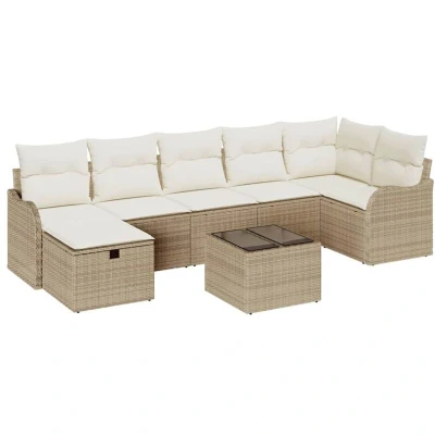 Image of vidaXL 8 Piece Garden Sofa Set with Cushions Beige Poly Rattan