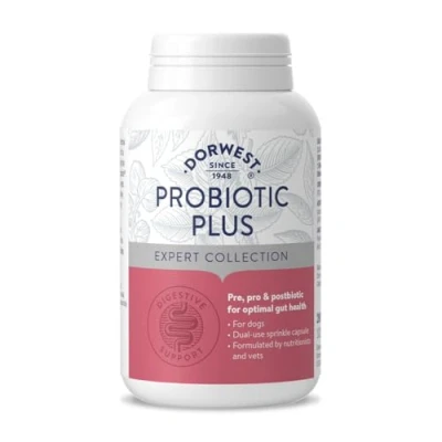 Image of Dorwest Herbs Probiotic Plus for Dogs 200 Capsules, Pre, Pro and Postbiotic with Daily Microbiome Support Optimal Gut Health
