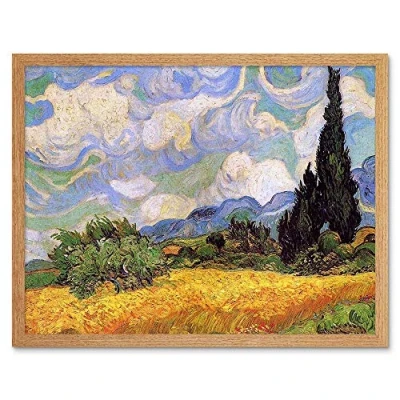 Image of Wee Blue Coo Vincent Van Gogh Wheat Field With Cypresses 1889 Painting Art Print Framed Poster Wall Decor 12X16 Inch
