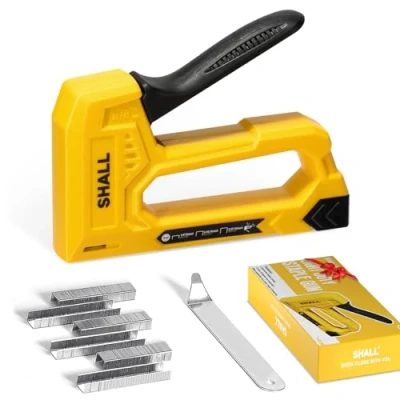 Image of SHALL Light Duty Staple Gun for Wood Yellow Upholstery with 1600pcs JT21 Staples 1/4, 5/16, 3/8 inch and Remover Fabric Stapler Crafts, DIY, Decoration