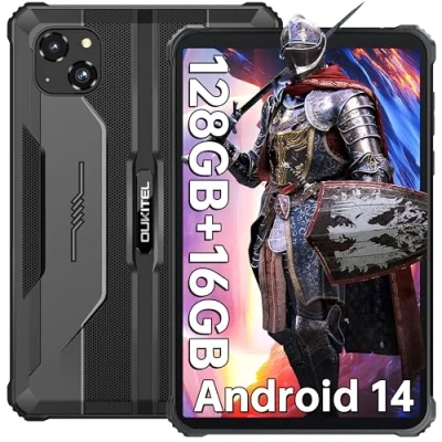 Image of OUKITEL RT3 PRO Rugged Tablet Android 14 Tablet, 8&quot; HD 128GB +16GB(TF 1TB), 5150mAh 18W Charger, 16MP+8MP Waterproof Dual 4G SIM, 5G WiFi, OTG,GPS, NFC, Black