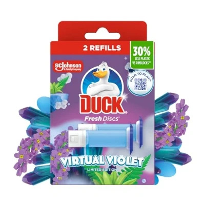 Image of Duck Fresh Discs Toilet Cleaner Refill Twin Pack, Fights Stains That Harbour Germs, Prevents Limescale Build Up, Virtual Violet, Pack of 5 (Total 10 Tubes)