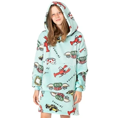 Image of FRIENDS VUddie Oversized Blanket Hoodie Kids Girls Boys F.R.I.E.N.D.S TV Show Lobster Central Perk Cafe Wearable Pullover One Size Sweater With Pocket Blue