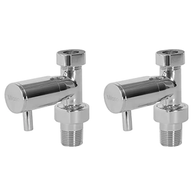 Image of Milano Modern Pair of Minimalist Chrome Straight Heated Towel Rail Radiator Valves