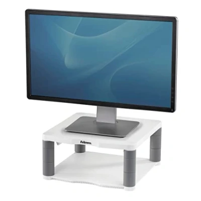 Image of Fellowes Premium Adjustable Monitor Stand, White, Supports Up To 36kg or 21, 5 Stacking Heights