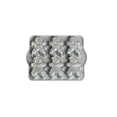 Image of Nordic Ware Gingerbread Kids Cakelet Pan, Christmas Aluminium Bundt Tin, Cake Tin for Gingerbread, Premium Mould Made in the USA, Colour: Silver