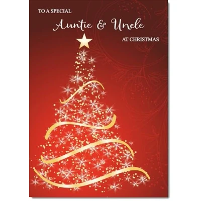 Image of doodlecards Auntie and Uncle Christmas Card Red Abstract Tree Medium Size for &amp; with Plain Envelope