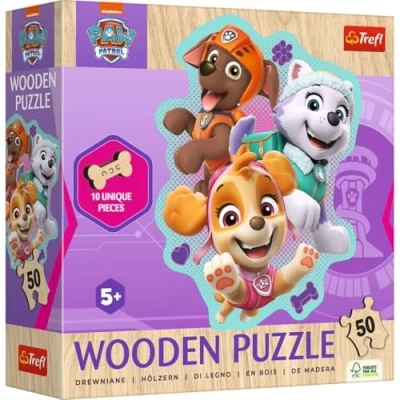 Image of Trefl Wooden Puzzle: PAW Patrol, Happy Band of Dogs Puzzle 50 Pieces, Irregular Shapes, 10 Figures, Modern for Children 5 Years and Up