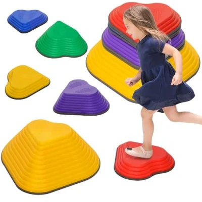 Image of AIYAPLAY Stepping Stones Kids, 6PCs Balance for Heart Shaped Non Slip Stackable River Stones, Sensory Toy &amp; Motor Skills, Indoor Outdoor Obstacle Courses