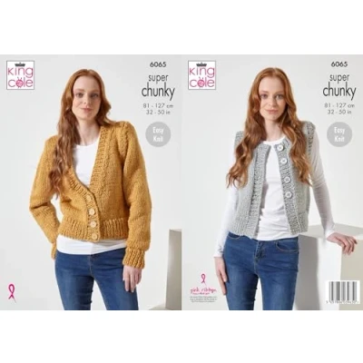 Image of King Cole Super Chunky Knitting Pattern Ladies Cardigan &amp; Waistcoat (6065), Various