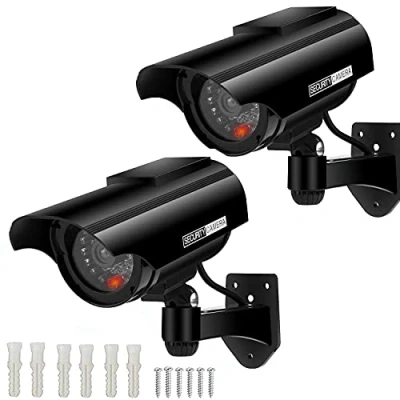Image of AlfaView Fake Dummy Imitation CCTV Security Camera, Solar Powered Surveillance Camera with Flashing LED Light Bullet Shape, Outdoor Indoor Use for Homes &amp; Business