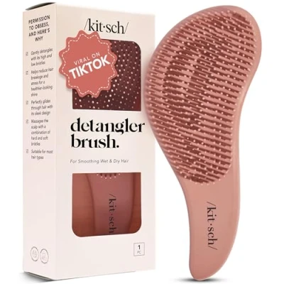 Image of Kitsch Detangling Brush for Adults &amp; Kids Professional Wet Dry Hair Detangler, No Pain, Tangle Free Flexible Bristles Easy to Hold, Shower Travel Brush, Fits All Types Terracotta