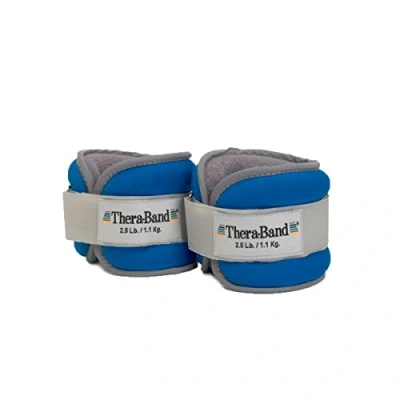 Image of TheraBand Ankle Wrist Weights, Comfort Fit Cuff Weight Set, Adjustable Walking Weights for Home Workout, Strengthening &amp; Physical Therapy, Blue, 2.5 lb. Each, Set of 2, 5 Pounds