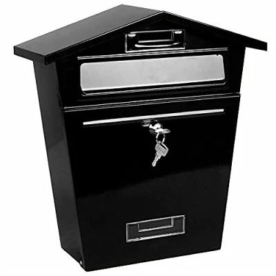 Image of Black Large Letter Box Post Mail Wall Mounted Lockable with Keys