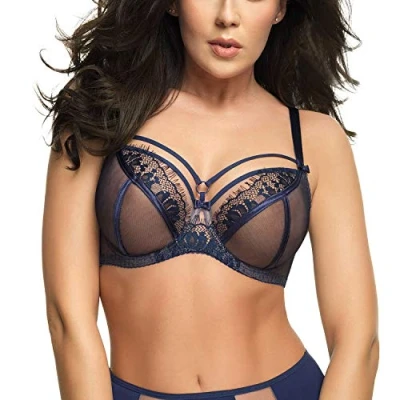 Image of Gorsenia Underwired Lace Non Padded Bra K496 Paradise, Navy Blue,38DD