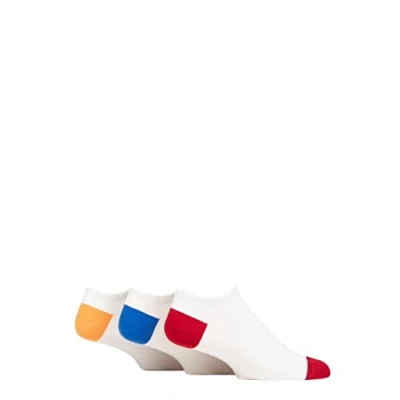 Image of Mens 3 Pair Pringle Plain and Patterned Cotton Secret Socks Heel &amp; Toe White Yellow / Red Blue UK 7 11