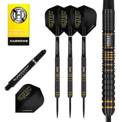 Image of Harrows Dave Chisnall Chizzy Series 3 Player Darts Set I Professional 90% Tungsten Steel ALL Weights Pro DartsI10pc with Supergrip Carbon Midi Shafts &amp; Signature Flights (21g)