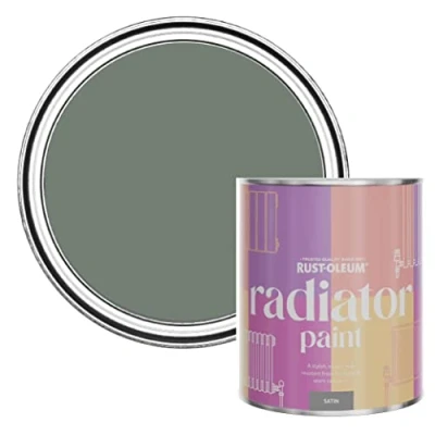 Image of Rust Oleum Green Heat Resistant Radiator Paint in Satin Finish Serenity 750ml