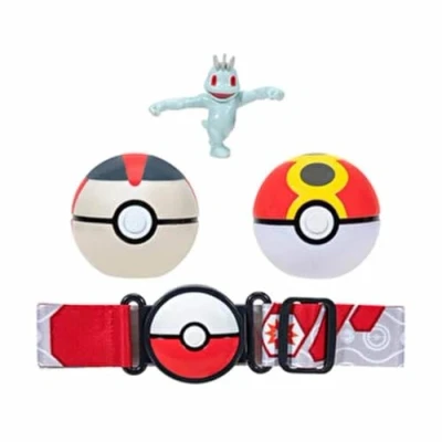Image of Pokemon PKW2717 Clip &#039;N&#039; GO Belt Set Includes 2 Inch Machop Battle Figure with Repeat Timer Ball Accessories, Multi