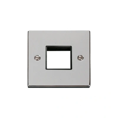 Image of Click Deco 1 Gang MiniGrid Twin Aperture Unfurnished Plate Polished Chrome Black Inserts