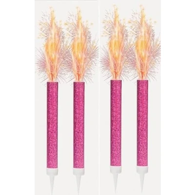 Image of Ice Fountain Candles for Cakes, Cake Sparklers, Toppers, Ideal Christmas Decoration, Birthday Party, Decorations, and Other Special Occasions (4Pcs Hot Pink Fountain)