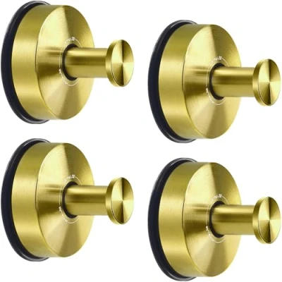 Image of JOMOLA Suction Cup Towel Hooks for Bathroom Gold Shower Stainless Steel Tea Holder Kitchen Sucker Hook Glass Wall Vacuum Hanger Brushed 4 PCS