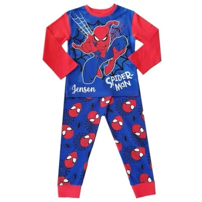 Image of Marvel Spiderman Personalised Boys Pyjamas Superhero PJs (Personalised Spiderman, 7 8 Years)