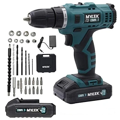 Image of MYLEK 21V Cordless Drill Electric Screwdriver Combi DIY Set Kit, 2 Speed, Fast Charge Li ion Batteries Pack, Variable Lightweight, LED Light