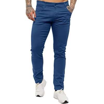 Image of BRAND KRUZE Mens Chinos KZ104 Designer Stretch Skinny Fit Branded Slim Trousers Pants All Waist Sizes Blue 34 S