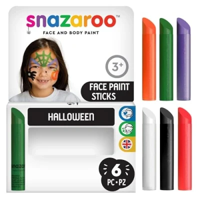 Image of Snazaroo Painting Sticks, Halloween Pack of 6, Safe and Non Toxic, Easy to Remove with Soap &amp; Water, ideal for parties fancy dress occasions, Ages 3+