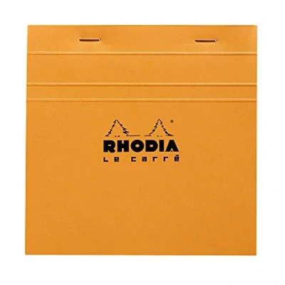 Image of RHODIA 148200C Stapled Notepad N148 Orange 14.8 x cm Small Squares 80 Detachable Sheets 80G White Clairefontaine Paper Soft and Resistant Coated Card Cover Basics