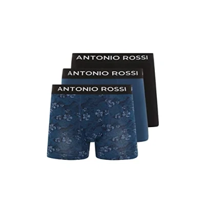 Image of ANTONIO ROSSI Men&#039;s (3 Pack) Boxer Hipsters, Black/Blue/Blue Print, L