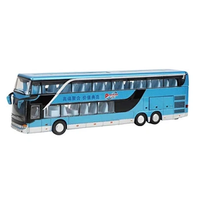 Image of Alloy Double decker Bus Model Toy, Electric 1:50 Pull Back Cars Construction Vehicles Mini Car Toys with Light Music for Kids Boys Girls Toddlers(Blue)