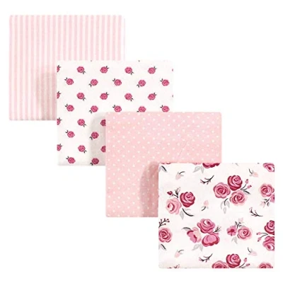 Image of Hudson Baby Unisex Cotton Flannel Receiving Blankets, Rose, One Size