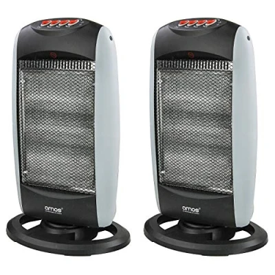 Image of AMOS Halogen Heater 3 Heat Settings 400W To 1200W Oscillating Home Office Radiator Bar with Overheat Protection, 2 Pack