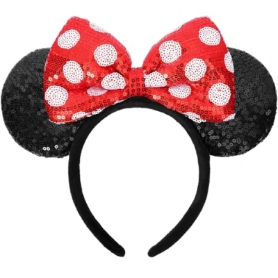 Image of UNKJIN Mouse Ears Headband, Red Polka Dot Sequin Hairband Princess Party Decoration Cosplay Costume for Women Girls (Red Dots)