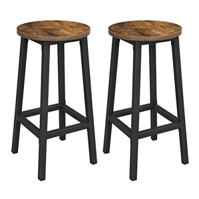 Image of VASAGLE Bar Stools Set of 2, Kitchen Stools, Chairs with Metal Frame and Footrest, Easy to Assemble, for Kitchen, Living Room, Dining Rustic Brown Black LBC32X